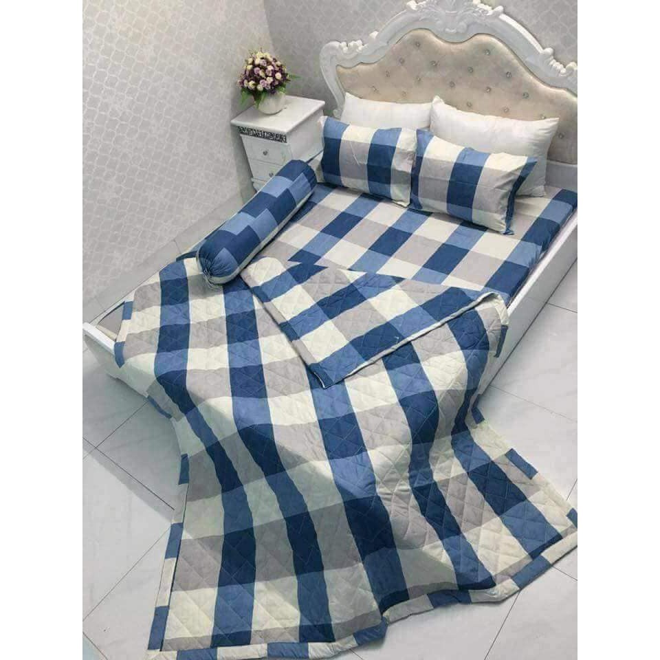 Bộ Chăn Ga Gối - Drap Giường Cotton Poly Kẻ Caro Bao Diêm SHOPGIADUNGUYTIN