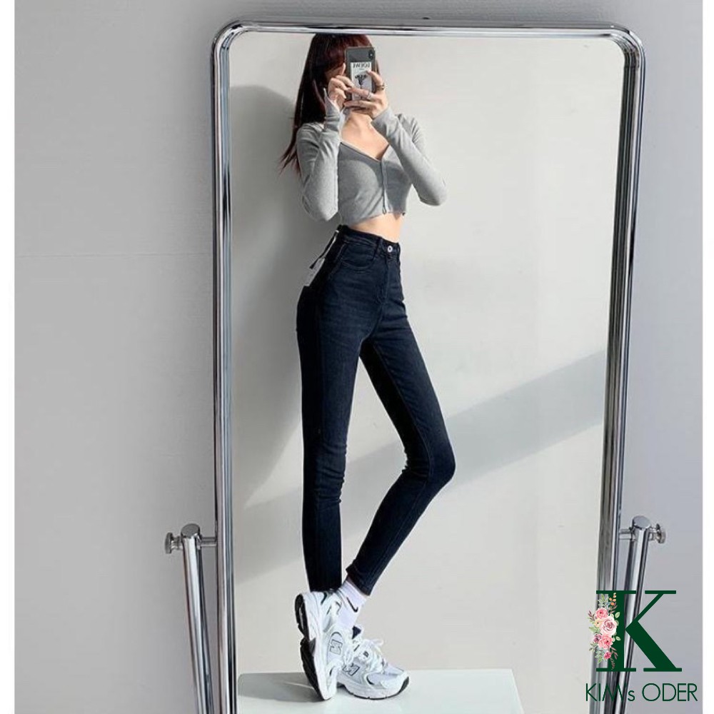 Quần jean nữ skinny lưng cao ống bó côn phom ôm chất co dãn màu xanh đậm tôn dáng đủ size | BigBuy360 - bigbuy360.vn