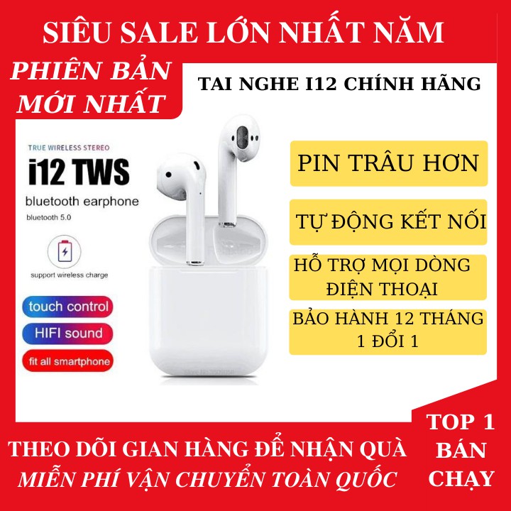 [Mã 2404EL10K giảm 10K đơn 20K] Tai nghe bluetooth thế hệ 12 Mới Cảm Biến Vân Tay, Âm Thanh Đỉnh Cao, Có Mic Đàm Thoại