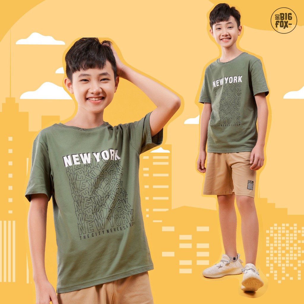 [MÃ BIGFBIF10 GIẢM 10K] Bộ Bé Trai Size Đại Bigfox, Bộ Cộc Tay Trẻ Em Mùa Hè Chất Cotton In Hình NEWYORK 12-15