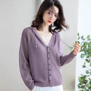 Áo khoác len cardigan mỏng có mũ