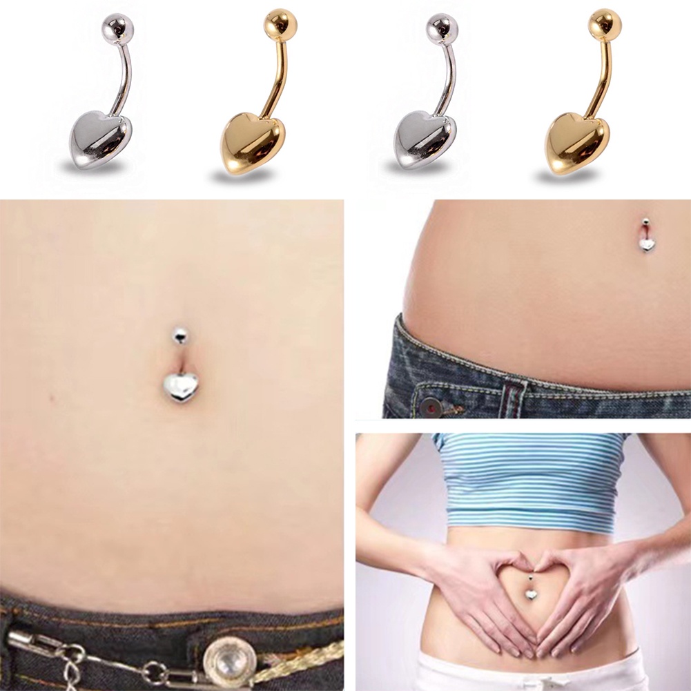Khuyên Rốn Hình Trái Tim Màu Trơn Bằng Thép Không Gỉ Thời Trang