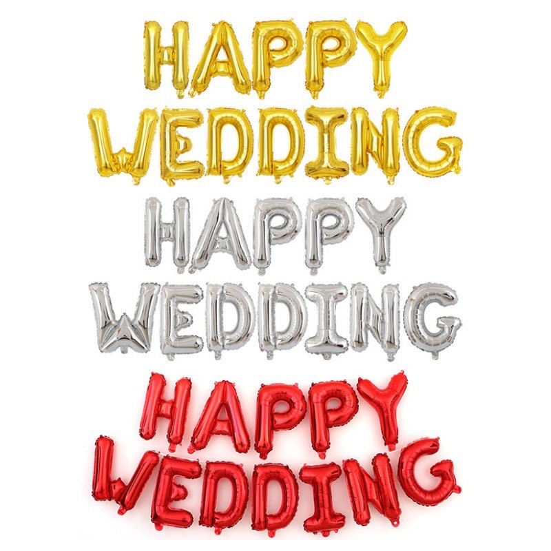 BÓNG NHÔM HAPPY WEDDING, SET CHỮ HAPPY WEDDING TRANG TRÍ TIỆC CƯỚI, PHÒNG TÂN HÔN, BỘ BÓNG CHỮ MỪNG ĐÁM CƯỚI