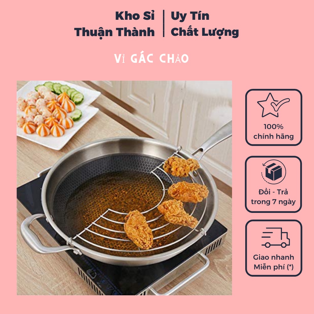 Vỉ gác chảo chiên rán ráo dầu mỡ inox 304 tiện lợi (KHOSKHOSI)