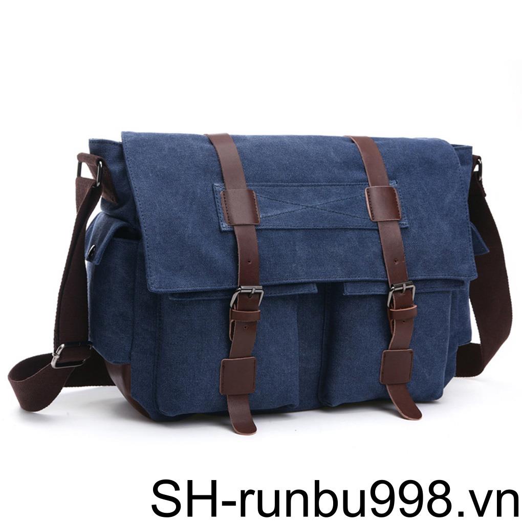 Túi Đeo Chéo Da PU Phối Vải Canvas Đựng Máy Ảnh Laptop Tiện Dụng Cho Nam Và Nữ