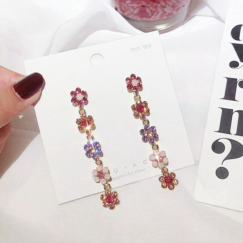 Bông tai dáng dài đính đá zircon nhiều màu rực rỡ MS137