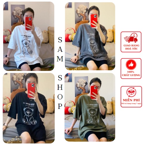 Áo thun phông tay lỡ nam nữ form rộng chất tuyết nhung hình gấu giá tốt