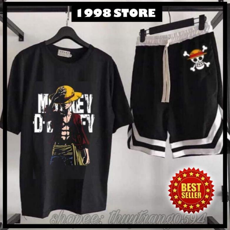 Set Bộ Áo Quần Hè Cá Tỉnh Hoạt Hình One Piece Luffy Đảo Hải Tặc