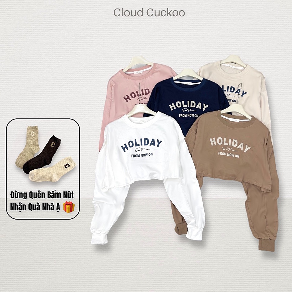 Áo Thun Crop top Dài Tay Mùa Thu In Chữ Holiday Chất Da Cá Quảng Châu Đẹp Mượt - Mã Số: P6813