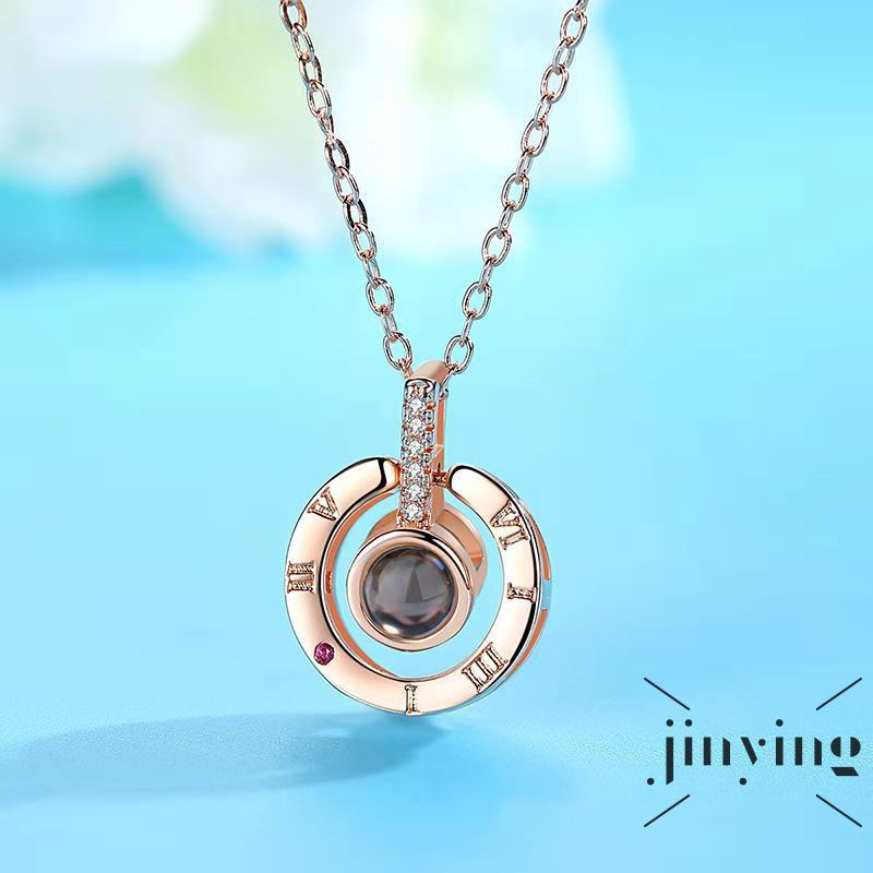 GETNOIVAS ❤S Wind 1pcs Romantic Love Memory Wedding Necklace Rose Gold&amp;Silver 100 Languages I love You Project