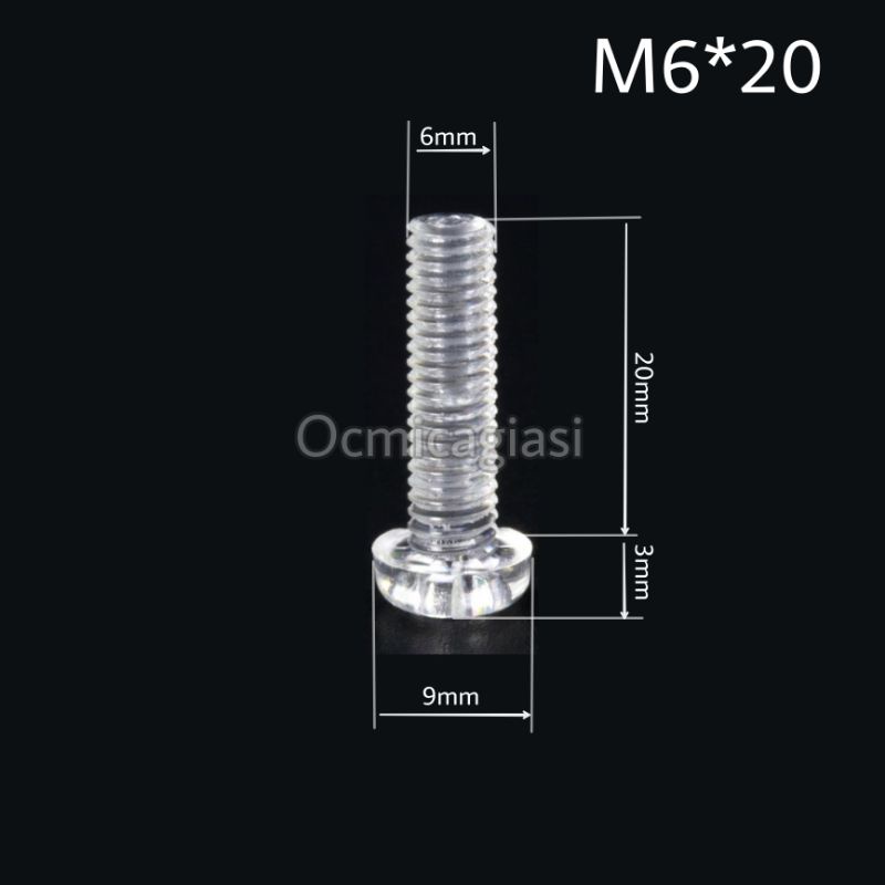 Combo 50 ốc mica ren M6  vặn vít trong suốt