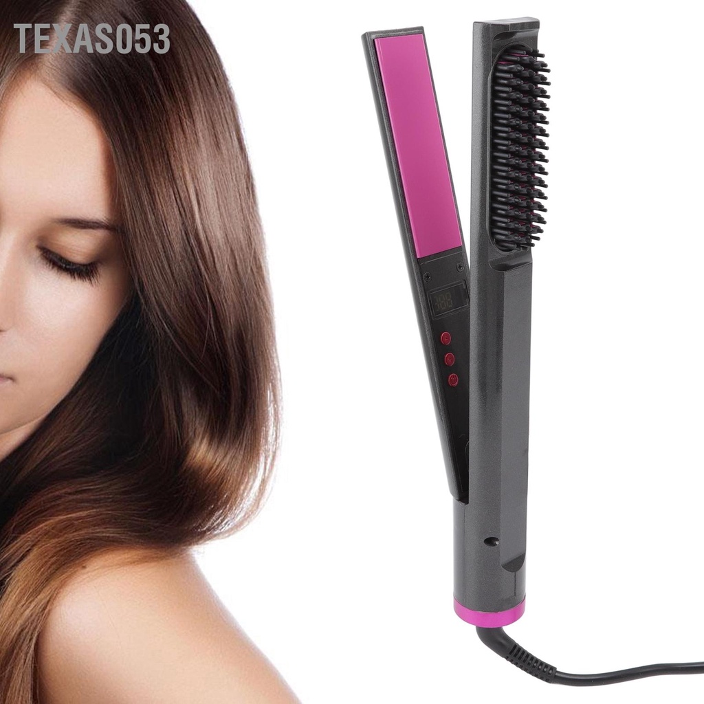 Texas053 Máy Duỗi Tóc 3 trong 1 Có Lược Điện Tạo Kiểu Đa Năng Bàn ủi Chống Da Đầu Mượt 110‑240V