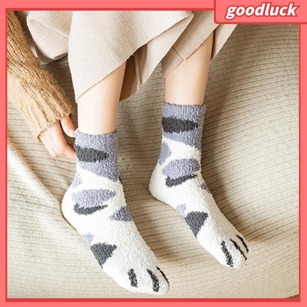 1 Đôi Tất Dài Trung Bình Hình Chân Mèo Chất Liệu Lông Cừu San Hô Dày Dặn Giữ Ấm Mùa Đông