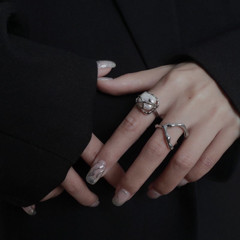 Nhẫn Đính Ngọc Trai Sang Trọng Phong Cách hip hop Hàn Quốc