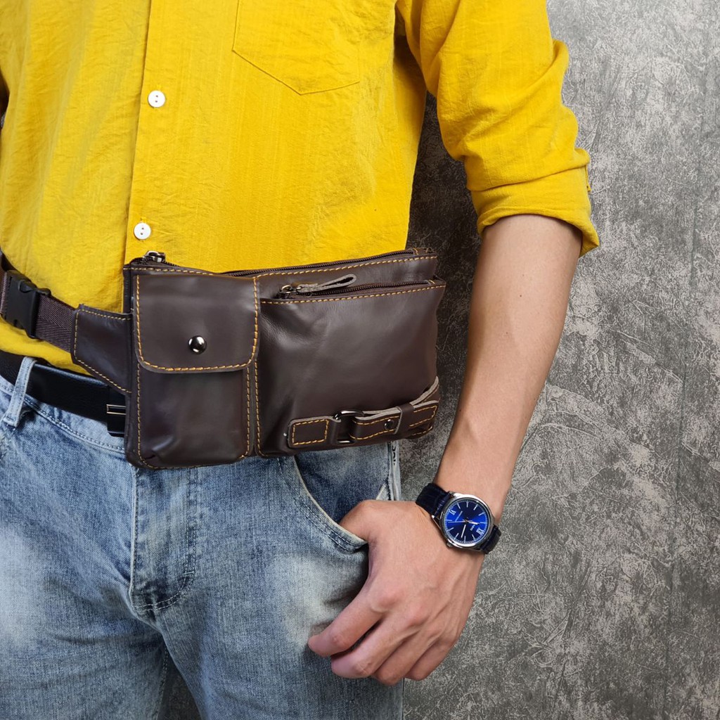 [Da thật]Túi đeo ngực kết hợp đeo hông nam da bò thật TD114 (Nâu sẫm) - 100% da bò thật, BH 3 năm | BigBuy360 - bigbuy360.vn