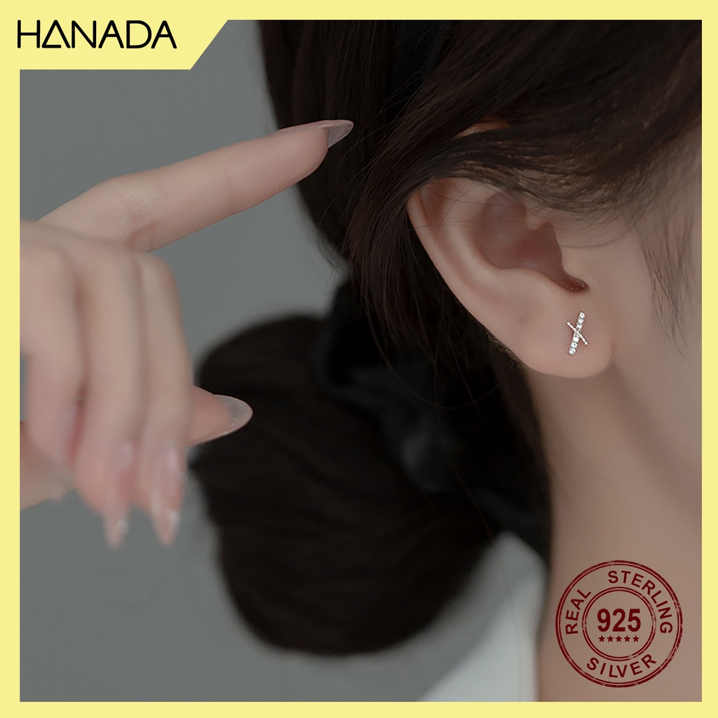 Bông Tai Bạc 925 Hanada 0798 Chữ X Đính Đá C11