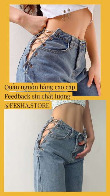 [ ORDER ] Quần Jeans dài dây xích_ảnh Ngọc Trinh diện_nguồn chất xịn ko pha nilong (đơn 500k tặng quần lót cao cấp)