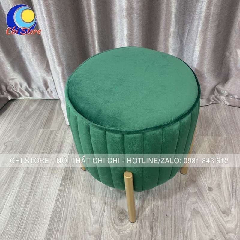 Ghế Đôn Tròn Cách Điệu Chân Vàng, Đôn Sofa Tròn Đẹp Phòng Khách, Decor Nhà Cửa