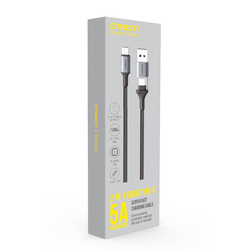 Cáp sạc nhanh Eloop S8 2 trong 1 USB, Type-C to Type-C, PD 100W 5A