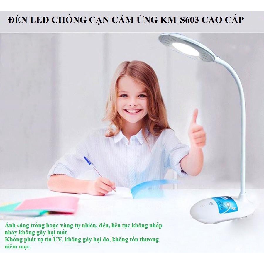 Mua đèn học chống cận cho bé - Đèn led cảm ứng usb -  Đèn Led để bàn thông minh KM-S603. Đèn bàn bảo vệ thị lực