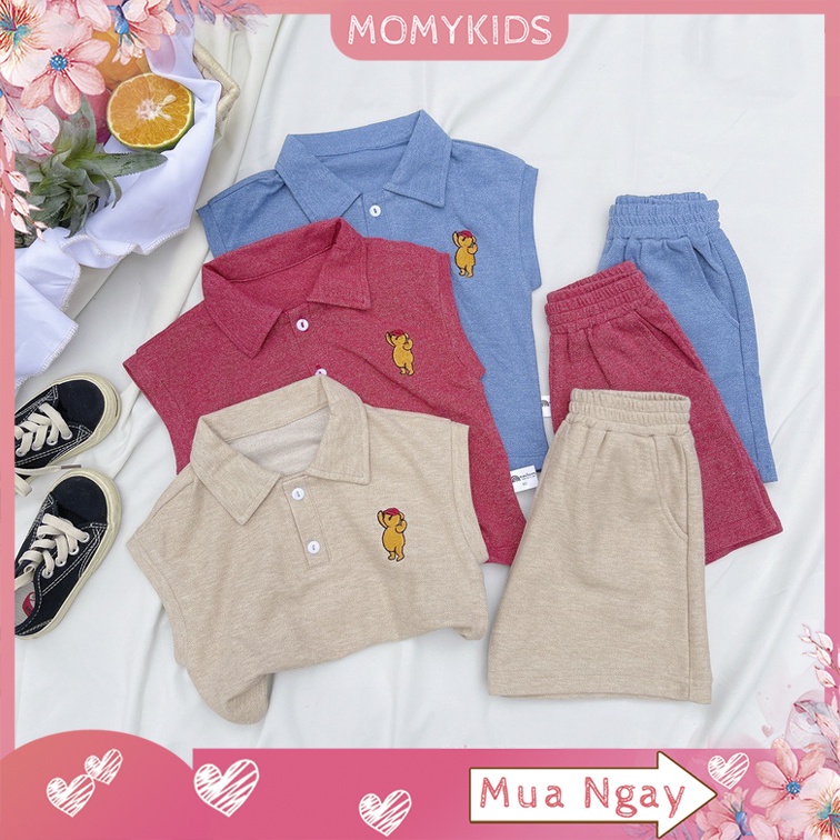 Bộ ba lỗ tanktop bé trai bé gái cotton thoáng mát thêu gấu cổ đức, quần áo trẻ em đi chơi đi học