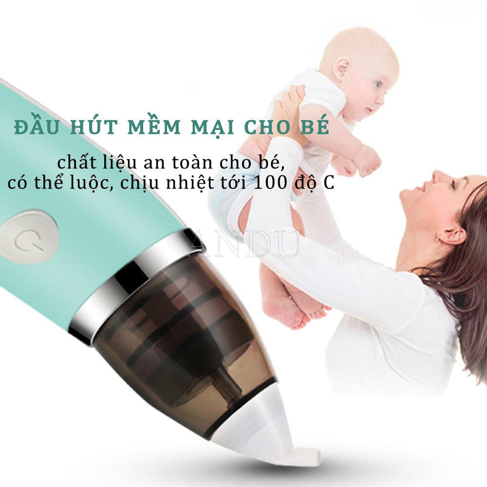 Máy Hút Mũi Đầu Mềm, Dụng Cụ Hút Mũi Cầm Tay Thông Minh Pin Sạc Cho Bé