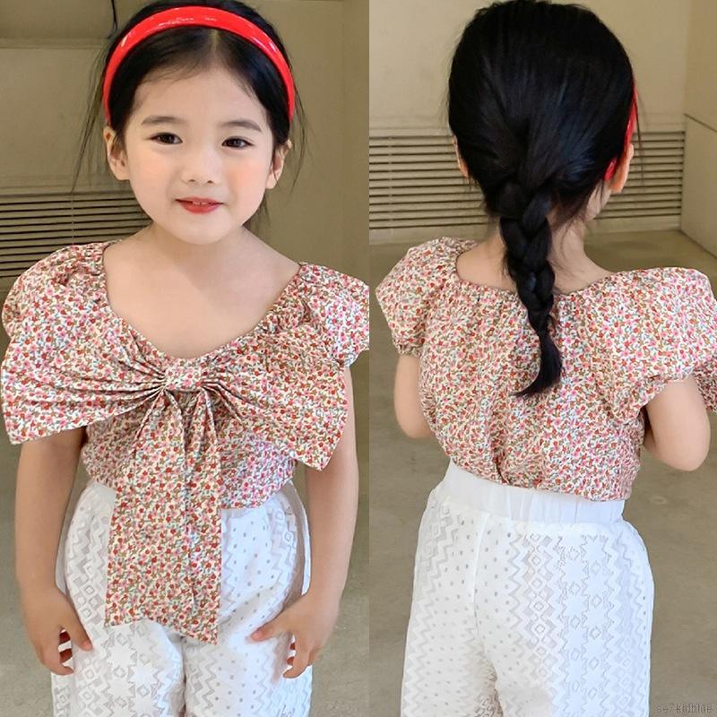 Áo tay phồng họa tiết hoa nhí phong cách Hàn Quốc đáng yêu cho bé gái