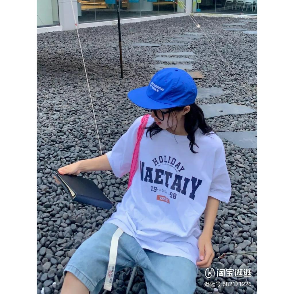 Áo phông tay lỡ chất Cotton 100% co giãn HOLIDAY NAETAIY form rộng mềm mịn mát Áo thun form rộng in chữ