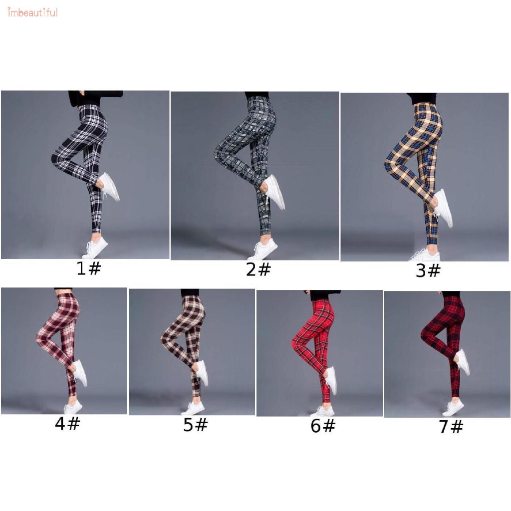 Quần legging họa tiết sọc caro chất liệu co giãn tập Yoga và chơi thể thao thích hợp cho nữ | BigBuy360 - bigbuy360.vn