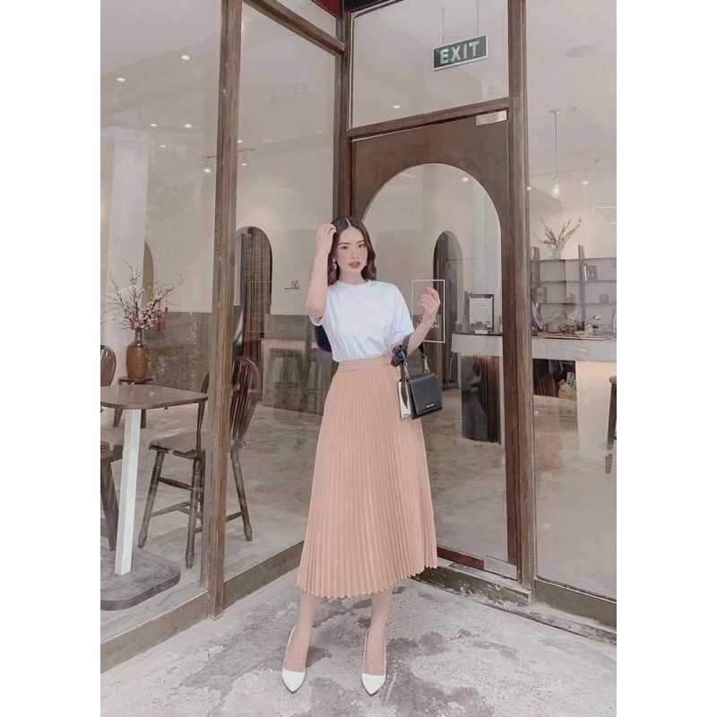 CHÂN VÁY QUẠT dập li xếp li dài midi vintage qua lối lịch sự đi làm đi chơi may 2 lớp lưng khoá kéo bên hông | BigBuy360 - bigbuy360.vn