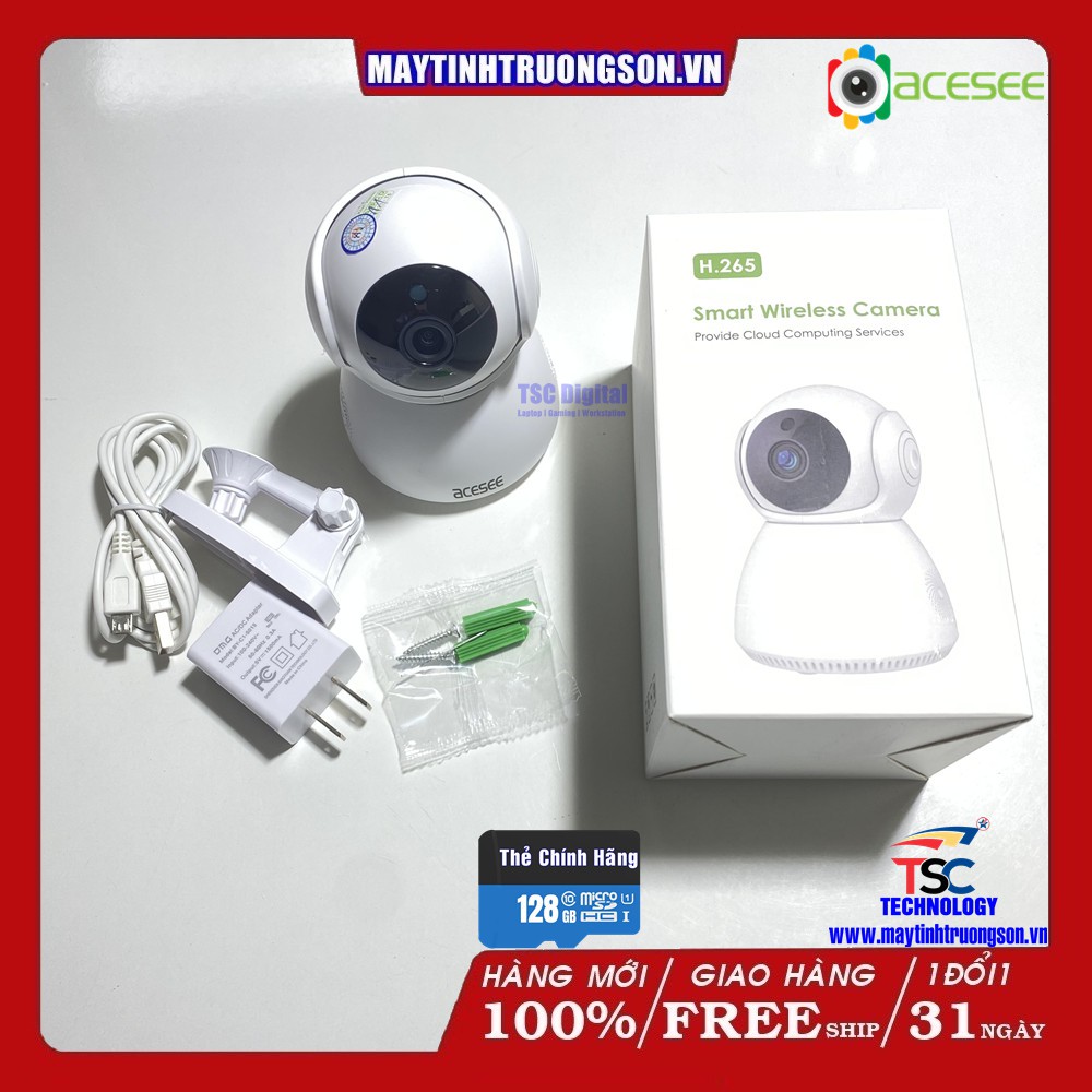 Camera IP wifi 2.0MP ACESEE AC01 | Kèm Thẻ Lưu Trữ 128Gb Quay 355° Đàm Thoại 2 Chiều