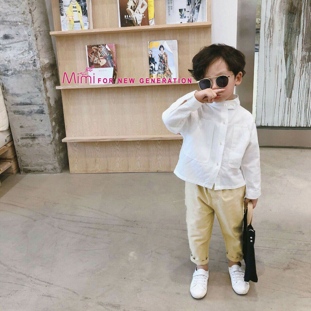 Set áo trắng quần be cho bé trai