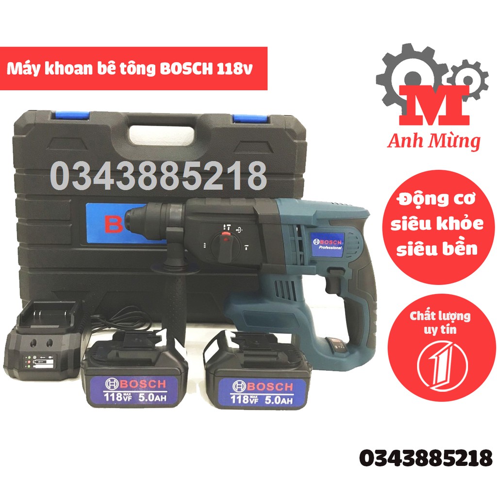 Máy khoan bê tông Bosch 118V, máy khoan đa năng động cơ siêu khỏe