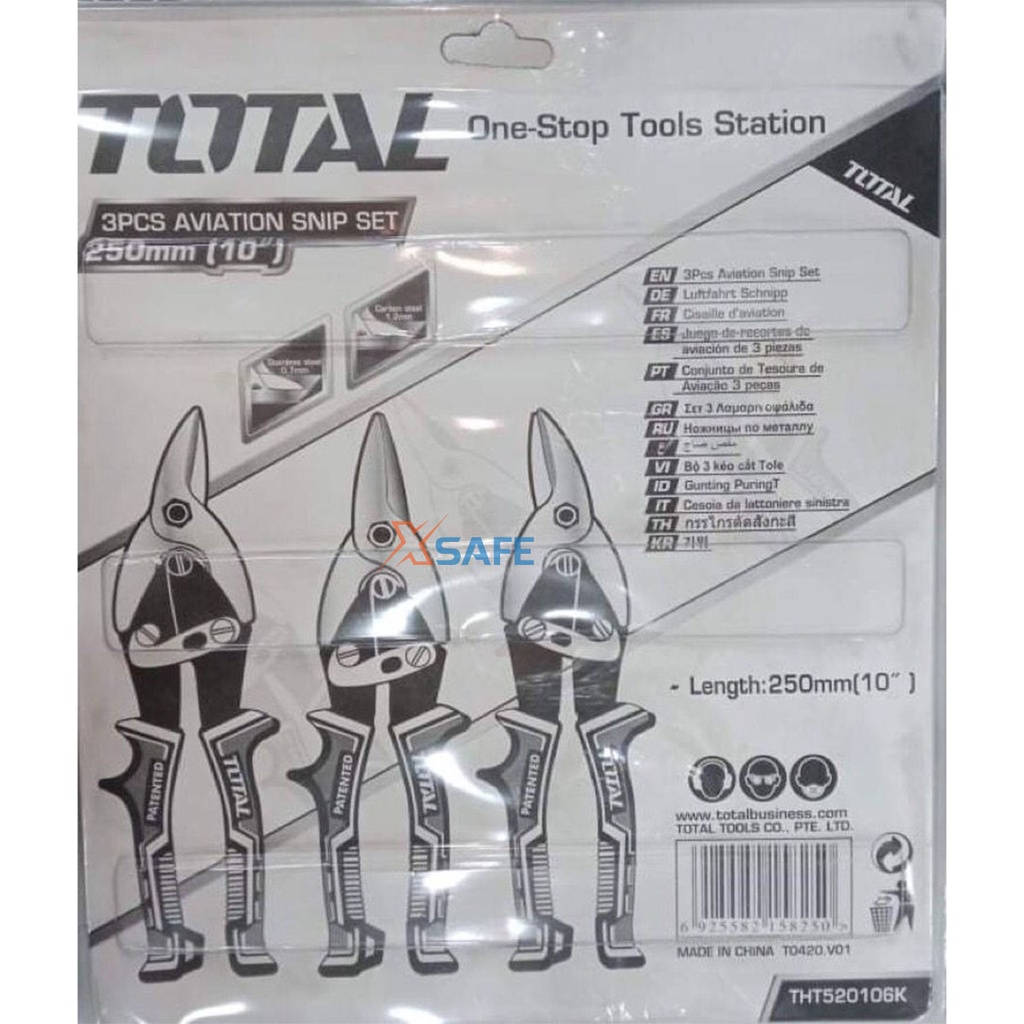Bộ 3 kéo cắt tôn TOTAL THT520106K kéo cắt thạch cao, xương thạch cao, lưỡi dao hợp kim sắc bén, chống cong vênh rỉ sét