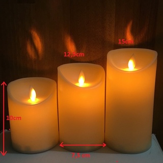 Đèn cầy điện tử bộ 3 cây vỏ nhựa cao 10/12/15cm
