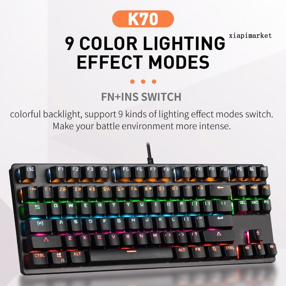 LOP_K70 Wired Colorful LED Light Gaming Mechanical Keyboard for Desktop Computers