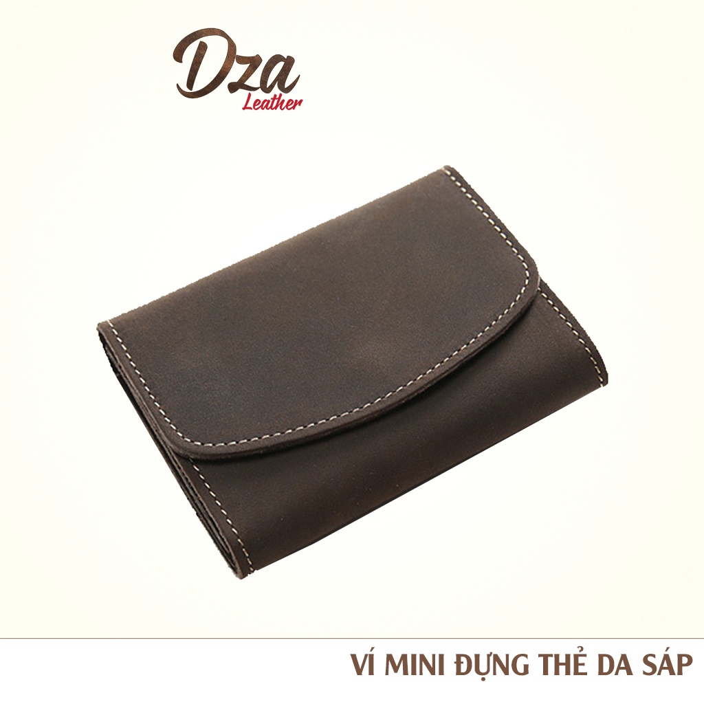 Bóp ví mini đựng tiền và thẻ da sáp nam nữ cao cấp nhỏ gọn sang trọng, ví da thật phong cách vintage Dza leather