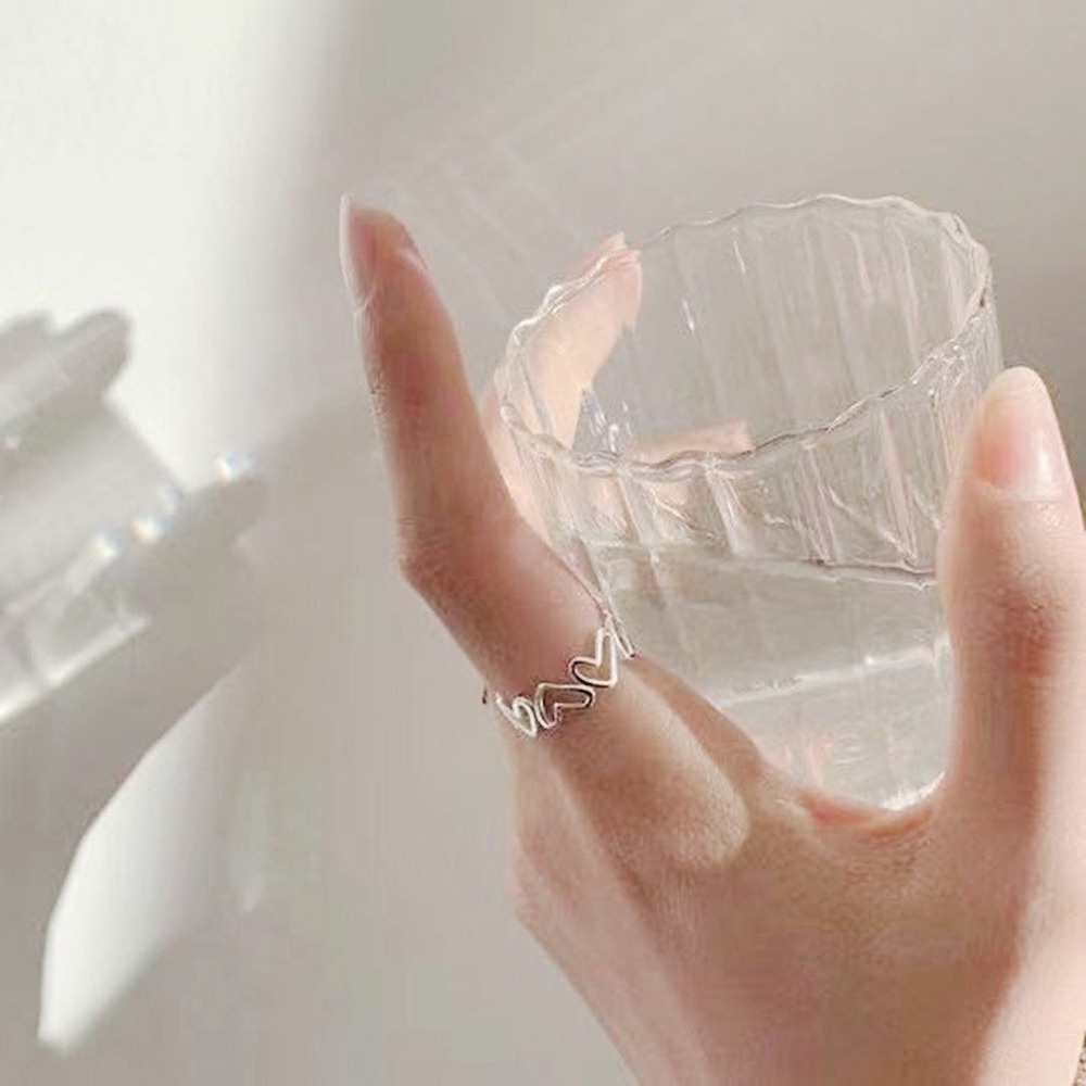 Bộ Nhẫn Hở Hình Trái Tim Rỗng Dễ Thương Có Thể Điều Chỉnh Thời Trang Cho Nữ