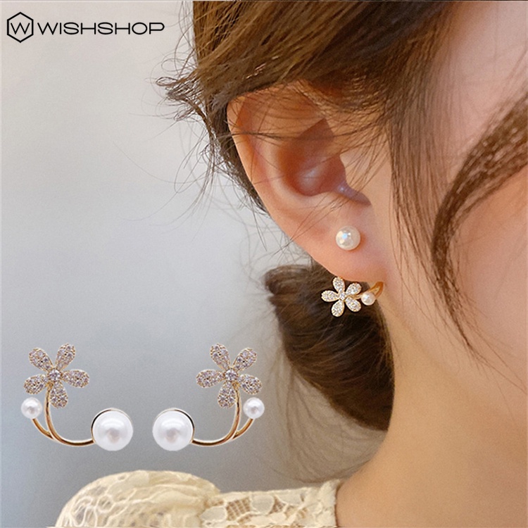 Bông Tai Hình Đuôi Cá Đính Ngọc Trai / Đá Zircon Phong Cách Hàn Quốc Thanh Lịch Dành Cho Nữ
