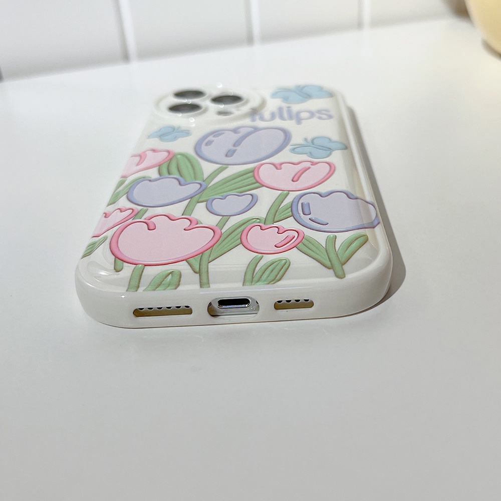 ốp iphone sơn dầu hoa tulip TPu Silicone Case Điện thoại iPhone 11 Pro Max X Xr Xs 7 8 14 Plus Se 2020 12 pro max 13 mini