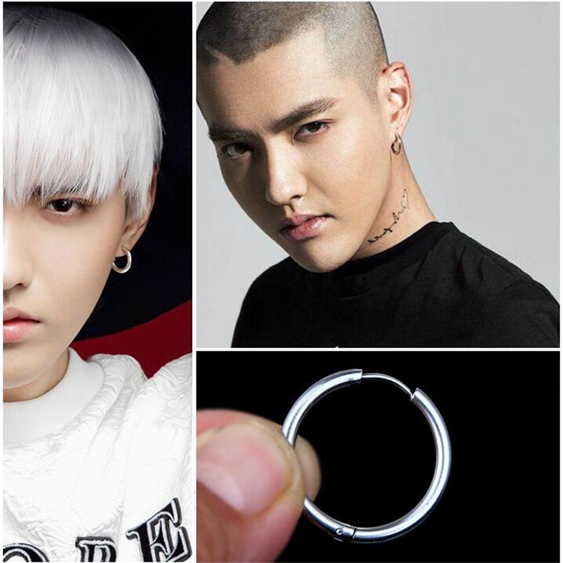 Khuyên tai tròn thời trang bằng thép titan không gỉ không gây dị ứng cao cấp