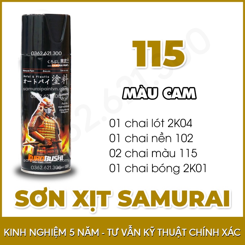 Màu Cam Sơn Xịt Samurai - Combo Màu Cam 115 Sơn Samurai