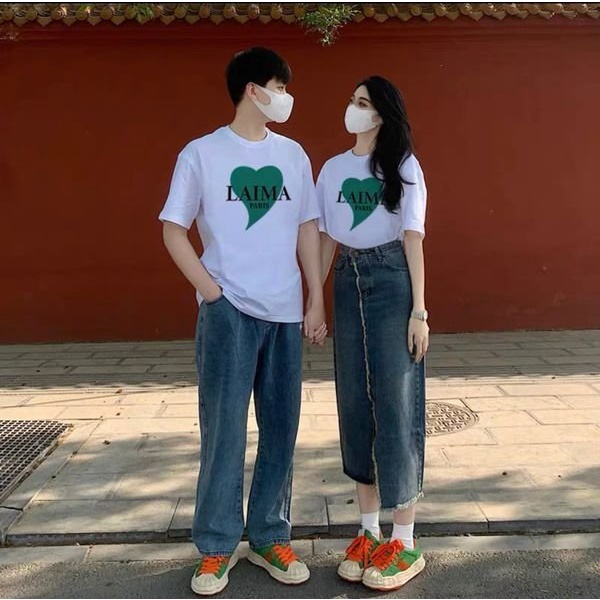 Áo đôi LAIMA trái tim cho các tình yêu, áo thun tay lỡ oversize cực chất