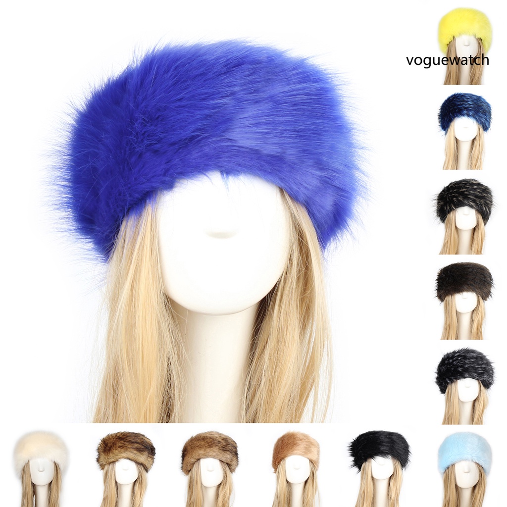 [VOG2] Mũ Turban Rộng Vành Phối Lông Giả Dày Dặn Trượt Tuyết Cho Nữ