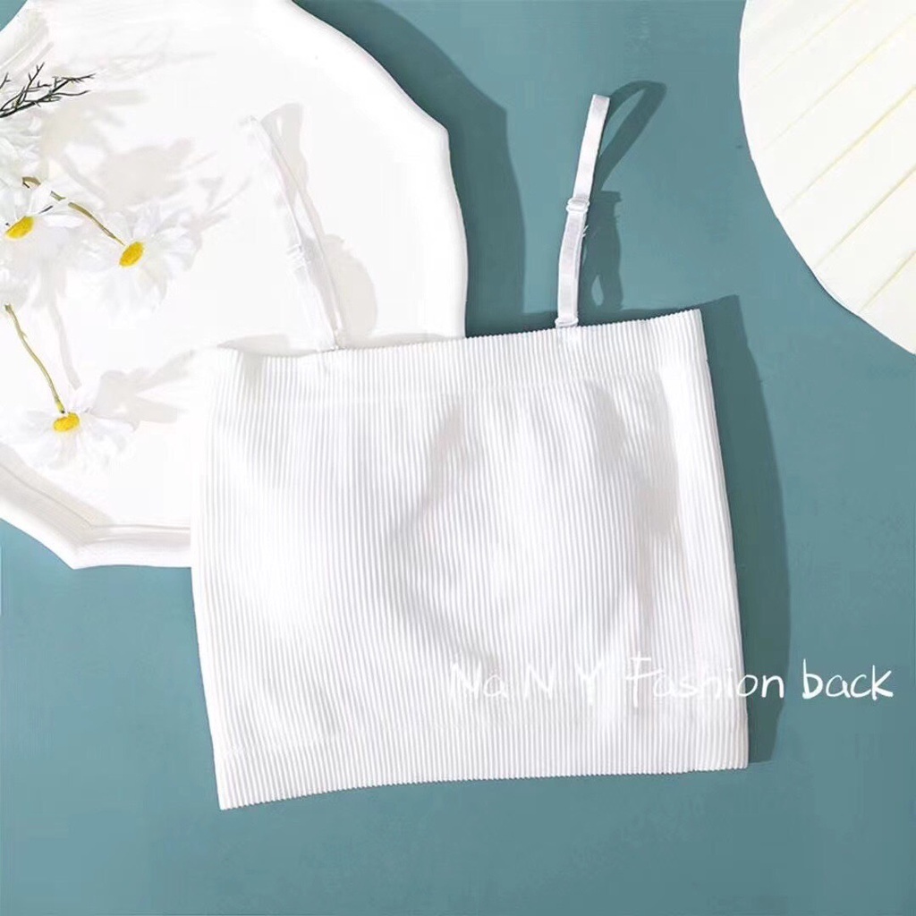 Áo bra 2 dây thun gân tăm co giãn có mút ngực thời trang trẻ trung n99