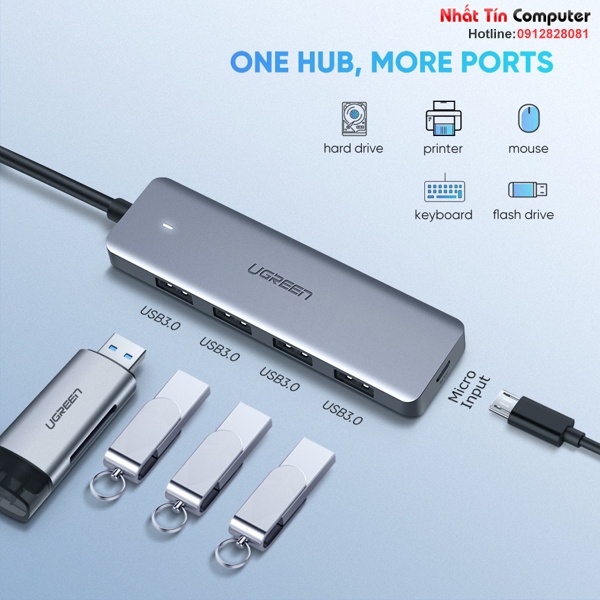 Bộ chia USB Type-C ra 4 cổng USB 3.0 có hỗ trợ nguồn Ugreen 70336 chính hãng