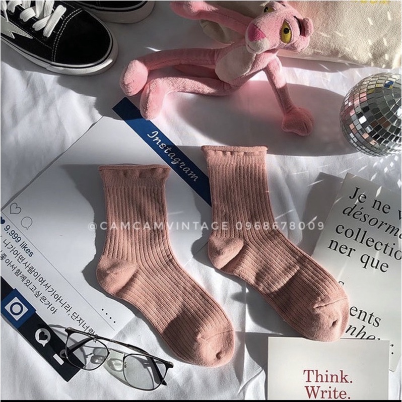 Tất cổ cao nữ vớ trơn cao cổ Nam - Nữ tất vớ vintage Basic Unisex 9 màu Korea Socks