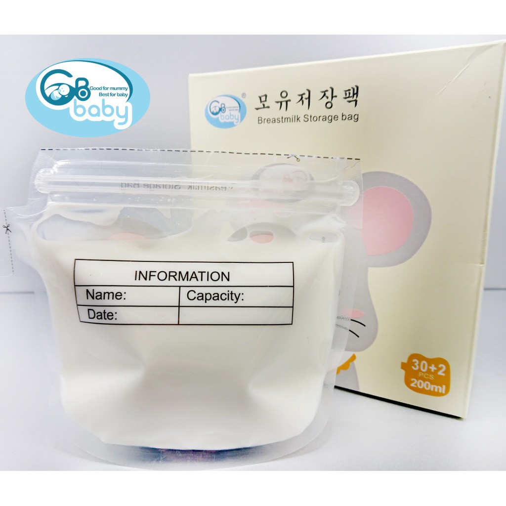 Túi trữ sữa hình Chuột GB-Baby 200ml 1 hộp 30 túi Tặng 2 túi