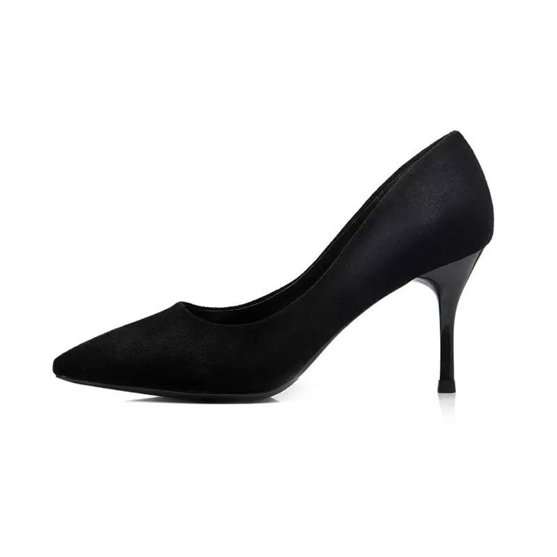 Giày cao gót da lộn màu đen nữ nhọn ol váy phỏng vấn xin việc chuyên nghiệp 7cm5CM Nghi thức 34 đôi đơn size 40 nhỏ