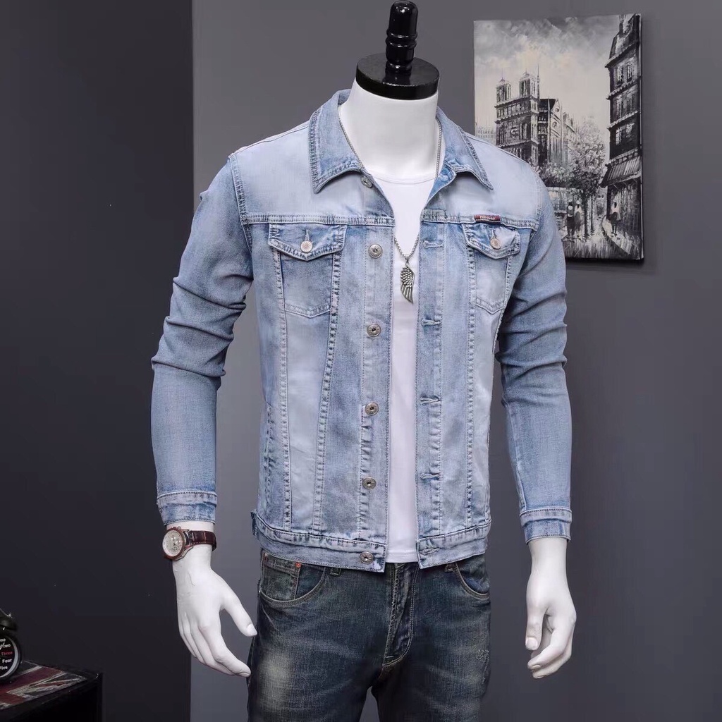 Ao Khoác Jean Nam-Khoác Bò Nam NN37BH Xám Rách Phối Chữ Thêu Cá Tính Trẻ Trung